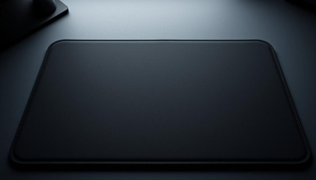 A sleek, professional gaming mousepad with a smooth, consistent surface texture. The pad is minimalist in design, with a clean black or gray color scheme. Soft, uniform lighting illuminates the pad, creating a subtle sheen and highlighting its precise, unwavering plane. The edges are neatly trimmed, giving the pad a refined, high-quality appearance. The pad's unwavering flatness and uniform density convey a sense of reliability and precision, essential for the consistent control required by esports pros. The overall scene exudes a focused, no-nonsense atmosphere, reflecting the dedication and attention to detail that defines top-tier competitive gaming.