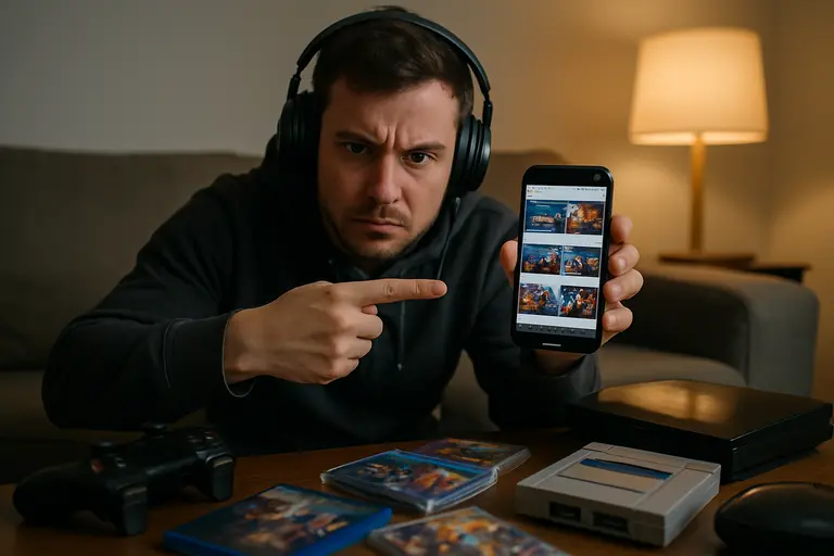 Controller, phone, tablet, and streaming device arranged on a coffee table