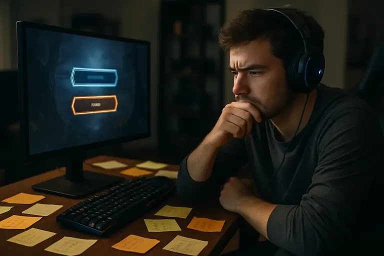 Player checking subscription details beside a controller and monitor
