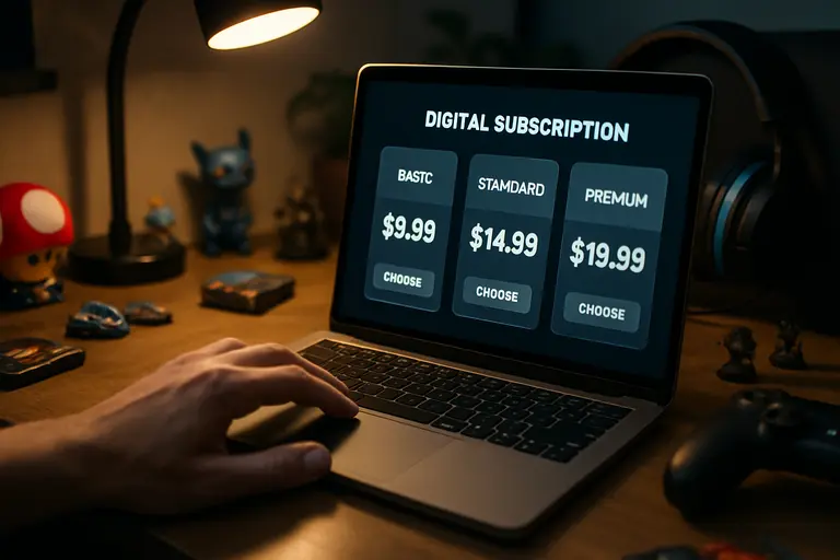 Spreadsheet and controller on a desk representing game subscription cost comparisons